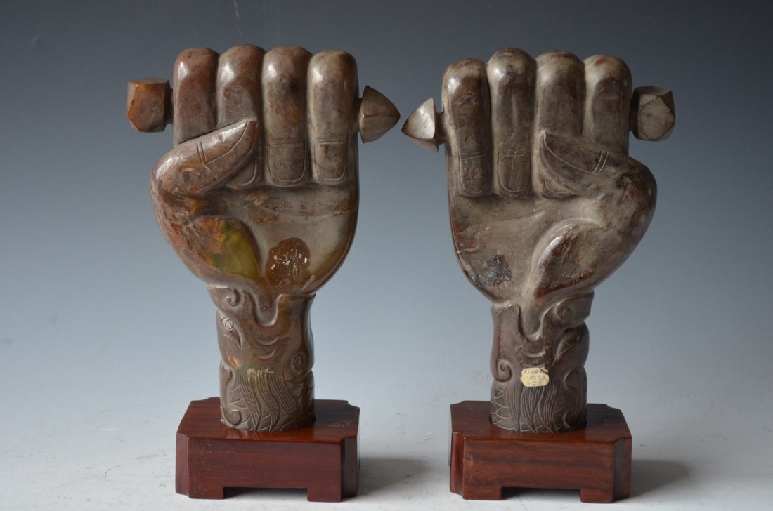 Pair of Chinese Carved Jade Weaponries