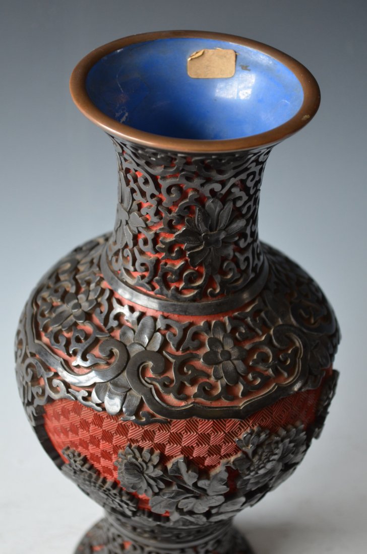 Chinese Carved Cinnabar Vase - 2