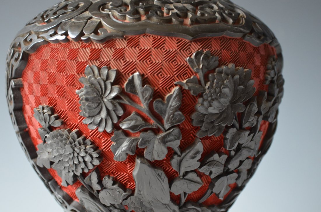 Chinese Carved Cinnabar Vase - 3