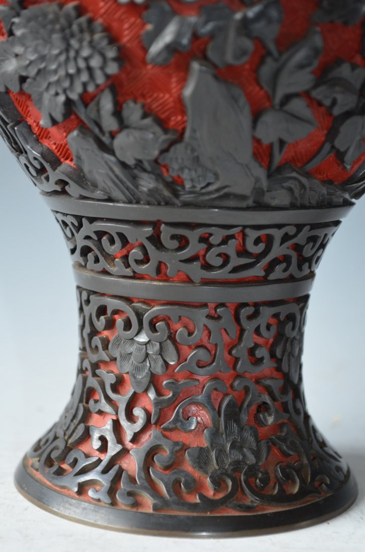 Chinese Carved Cinnabar Vase - 4