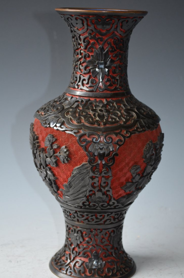 Chinese Carved Cinnabar Vase - 5