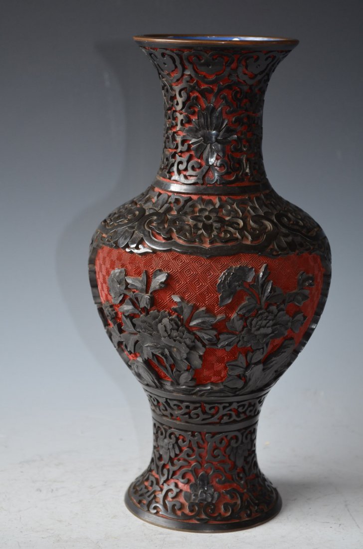 Chinese Carved Cinnabar Vase - 6
