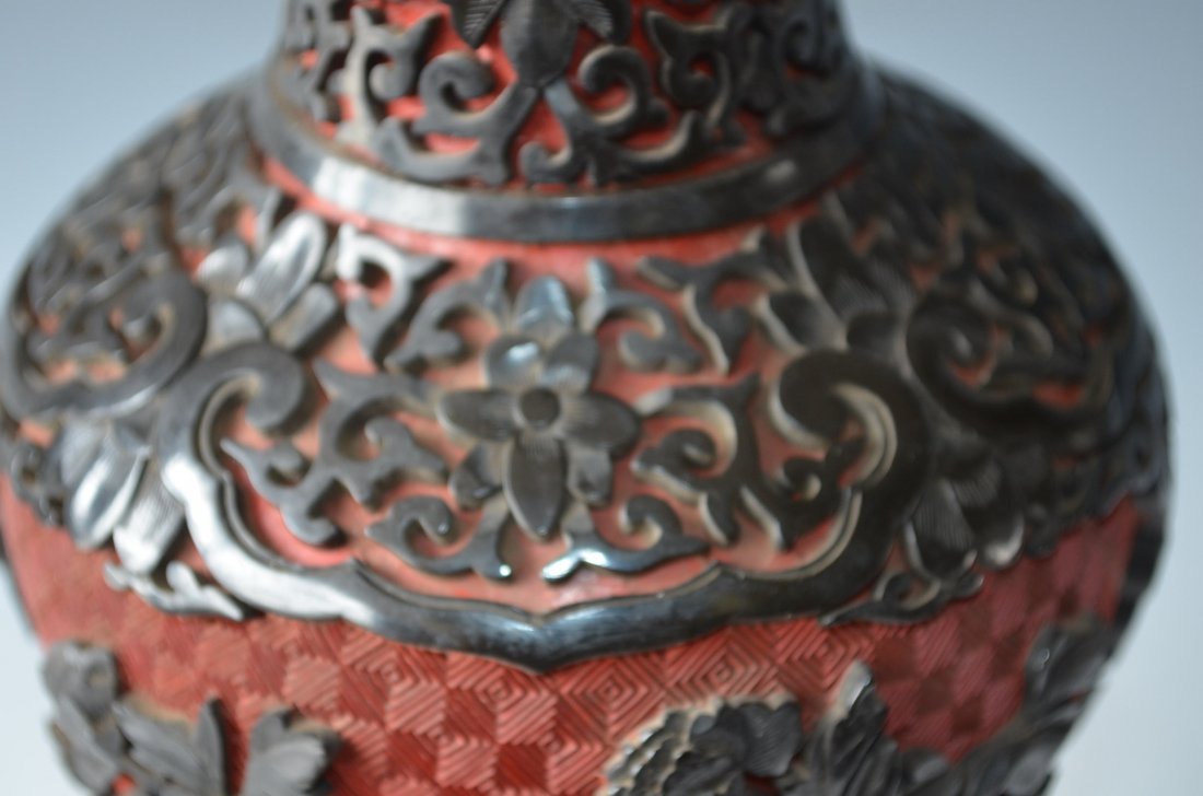 Chinese Carved Cinnabar Vase - 7