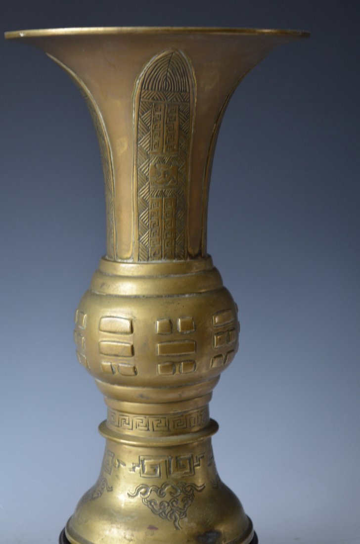 Pair of Chinese Bronze Vases on Matched Wood Bases - 3