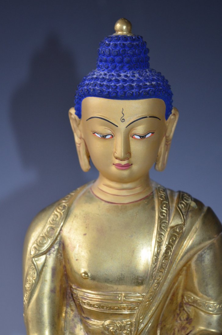 Sino-Tibetian Gold Gilt Bronze Seated Buddha - 2