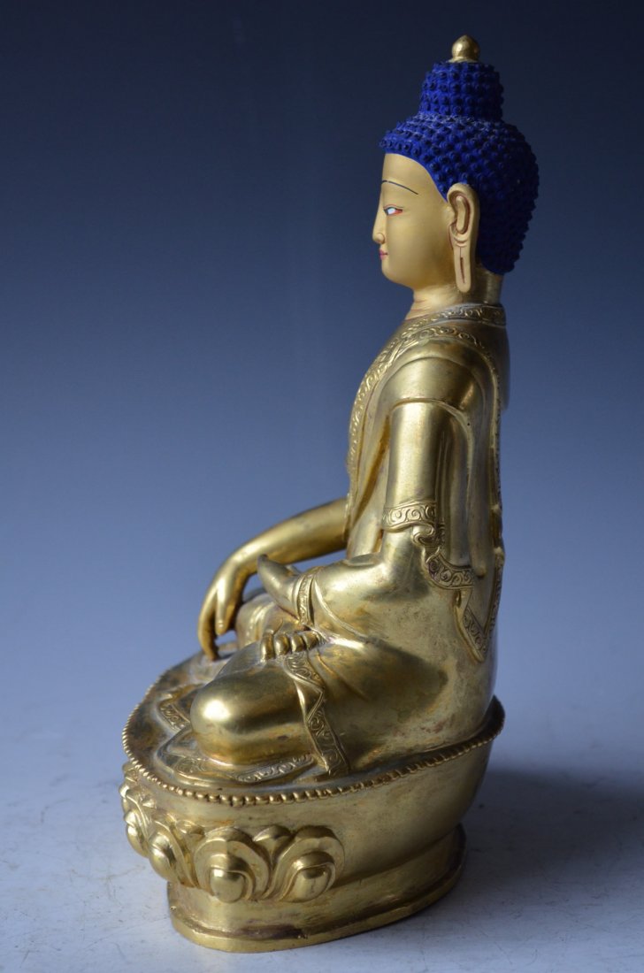 Sino-Tibetian Gold Gilt Bronze Seated Buddha - 4