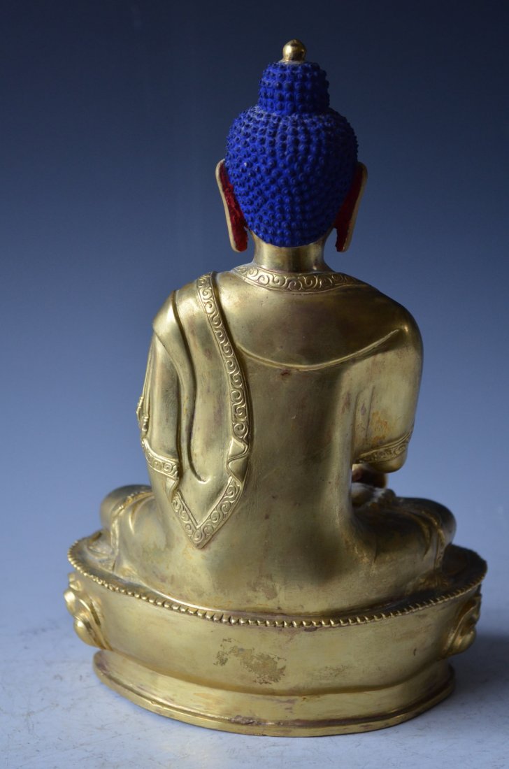 Sino-Tibetian Gold Gilt Bronze Seated Buddha - 5