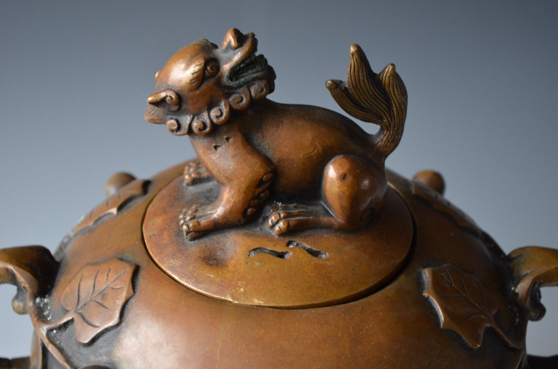Chinese Bronze Lidded Tripod Urn & Tripod Base - 2