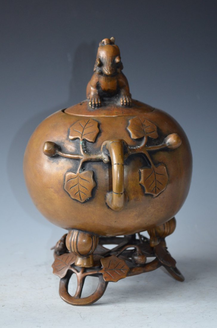 Chinese Bronze Lidded Tripod Urn & Tripod Base - 4