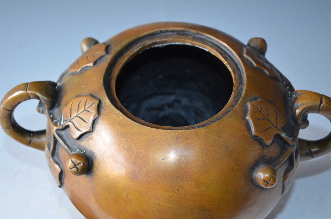 Chinese Bronze Lidded Tripod Urn & Tripod Base - 6