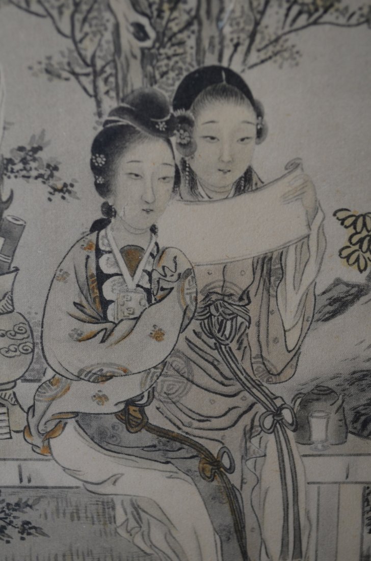Pair of Chinese Framed Prints of Ladies in a Courtyard - 4
