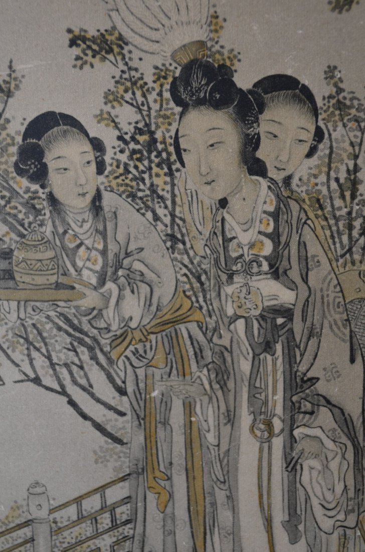 Pair of Chinese Framed Prints of Ladies in a Courtyard - 5