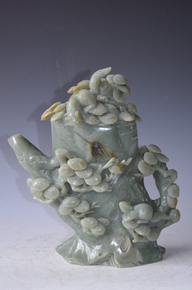 Chinese Carved Celadon Jade Tea Pot