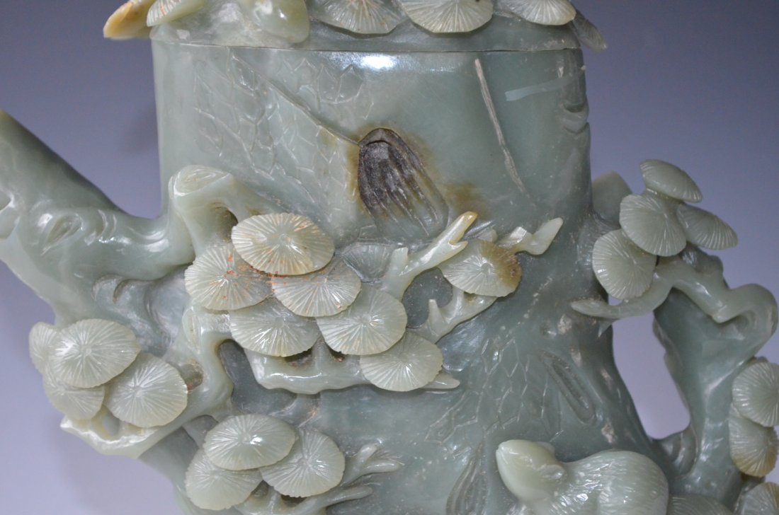 Chinese Carved Celadon Jade Tea Pot - 3