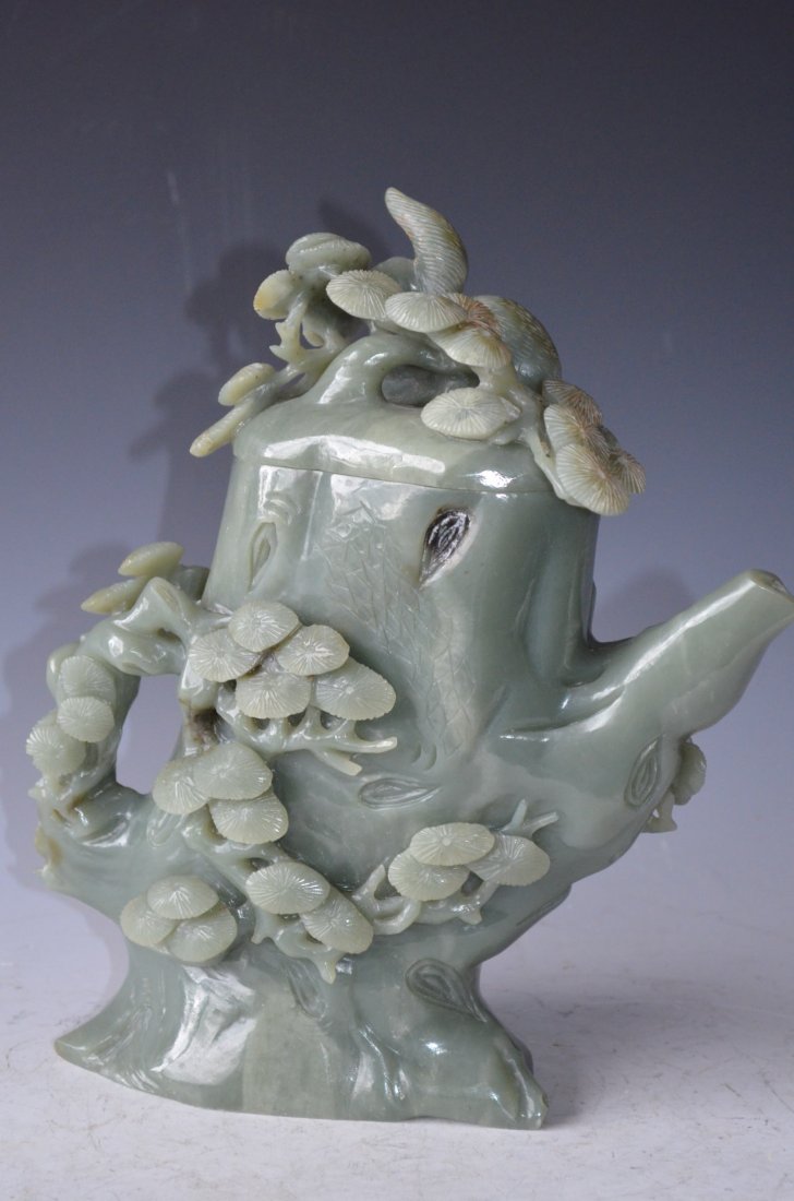 Chinese Carved Celadon Jade Tea Pot - 6