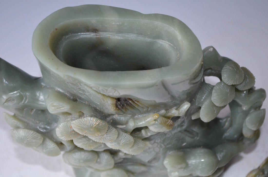 Chinese Carved Celadon Jade Tea Pot - 9