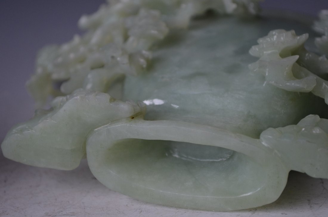 Chinese Carved Celadon Jade Lidded Vase - 10