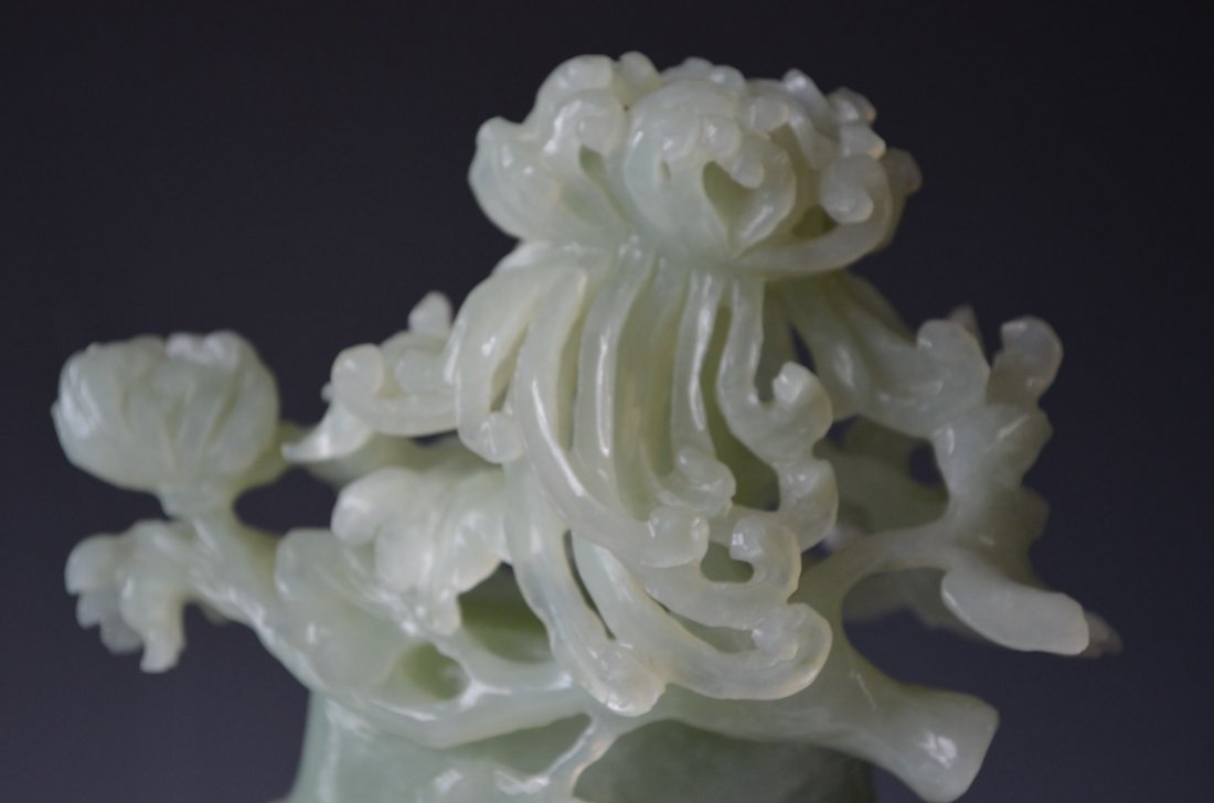 Chinese Carved Celadon Jade Lidded Vase - 2