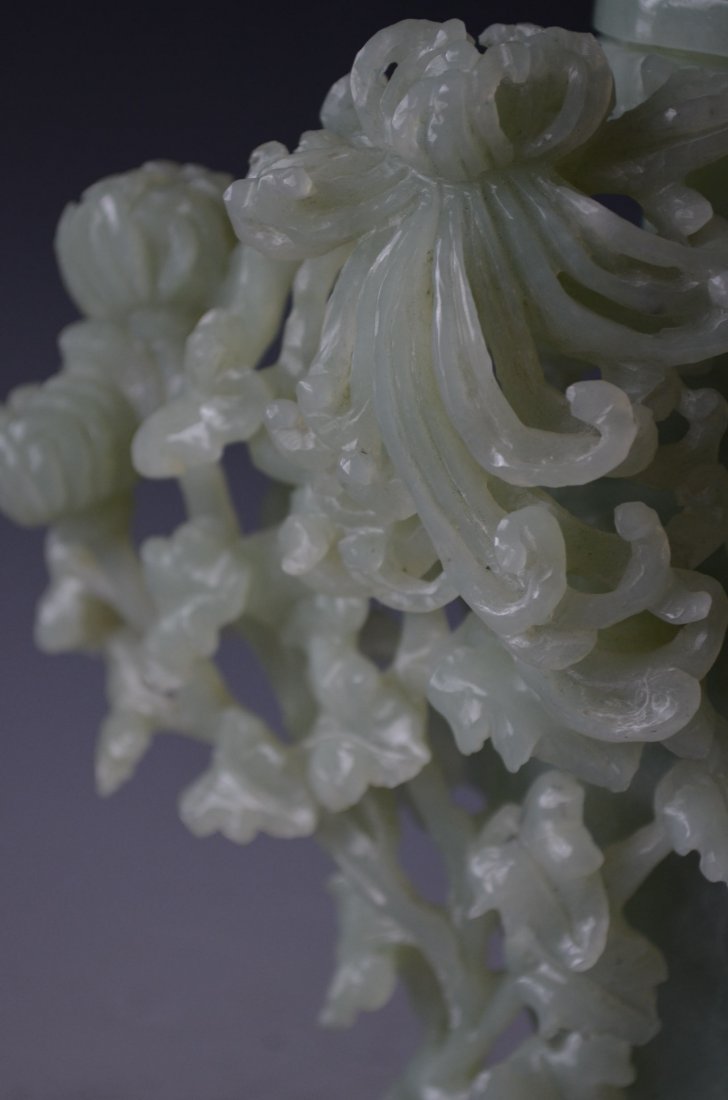 Chinese Carved Celadon Jade Lidded Vase - 3