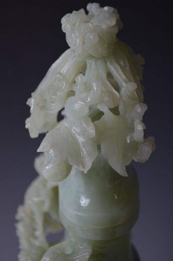 Chinese Carved Celadon Jade Lidded Vase - 7