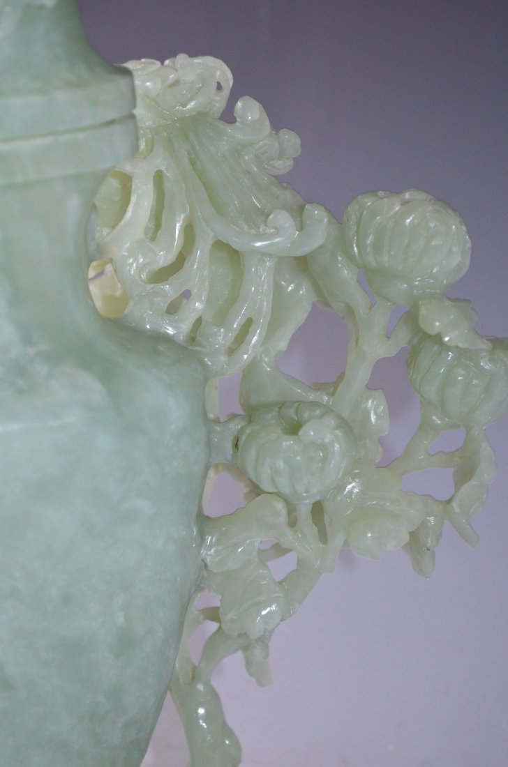 Chinese Carved Celadon Jade Lidded Vase - 9