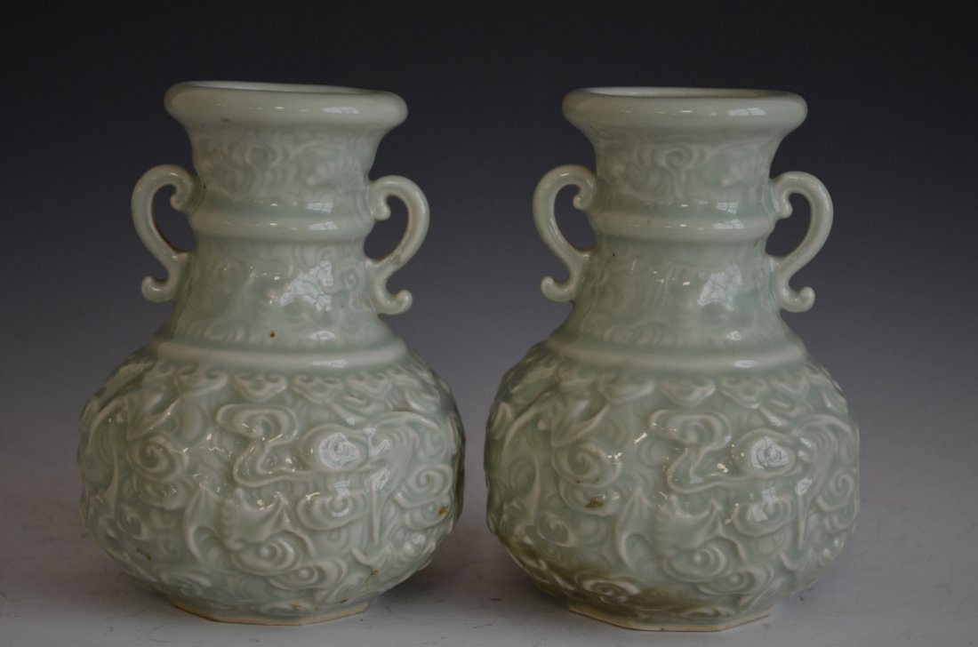 Pair of Chinese Celadon Glazed Vases