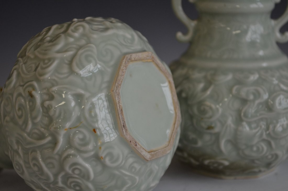 Pair of Chinese Celadon Glazed Vases - 5