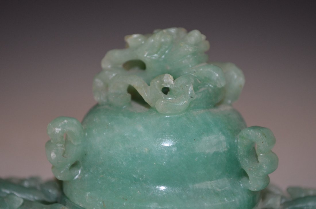 Chinese Carved Green Jade Lidded Censor - 2