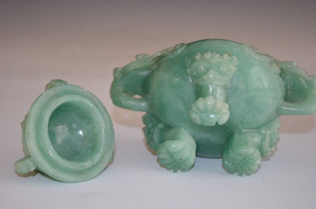 Chinese Carved Green Jade Lidded Censor - 7