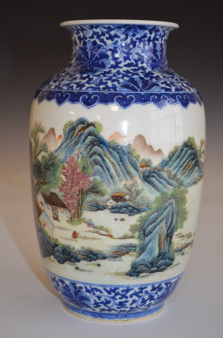 Chinese Blue & White Famille Rose Porcelain Vase - 2