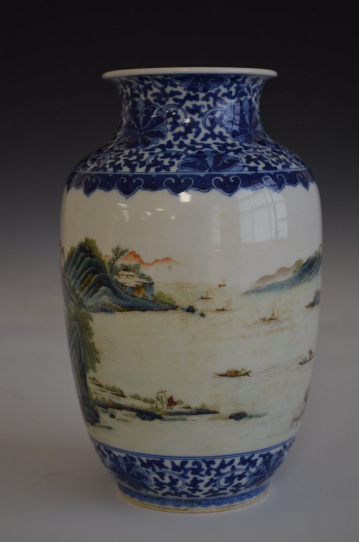 Chinese Blue & White Famille Rose Porcelain Vase - 3