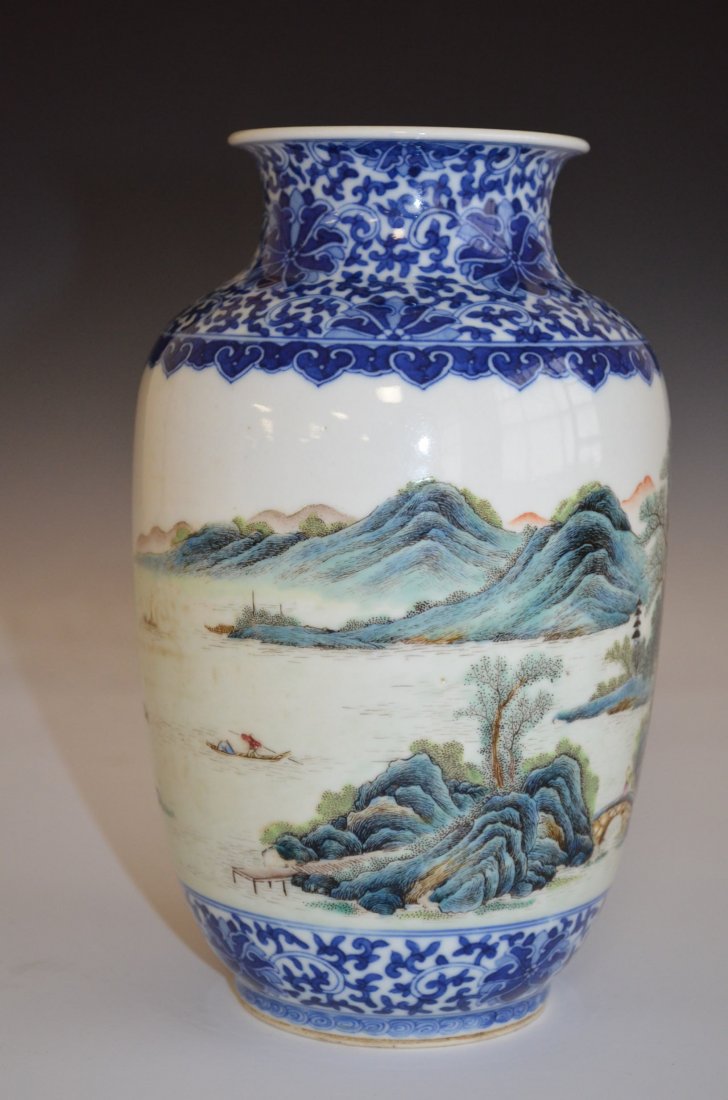 Chinese Blue & White Famille Rose Porcelain Vase - 4