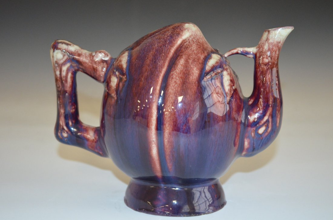 Flambe Glazed Porcelain Chinese Tea Pot - 3