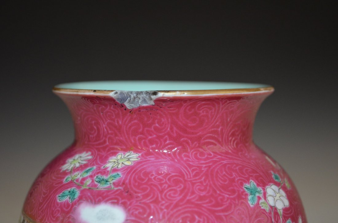 Chinese Red Ground Famille Rose Porcelain Vase - 3