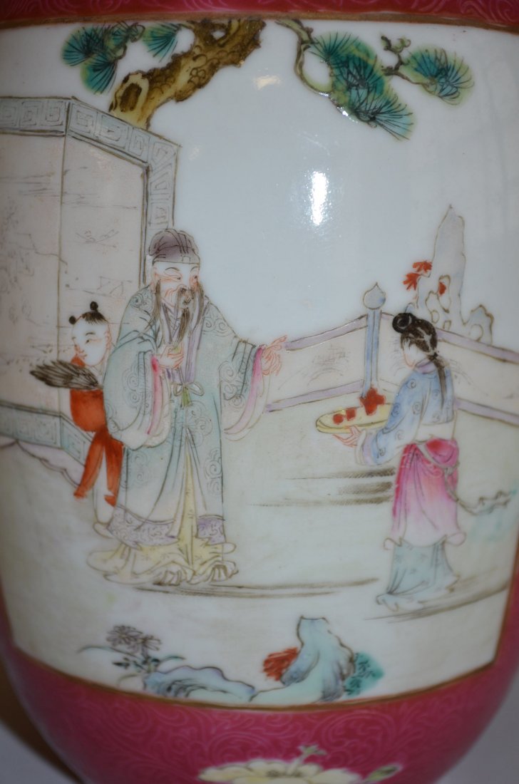Chinese Red Ground Famille Rose Porcelain Vase - 4