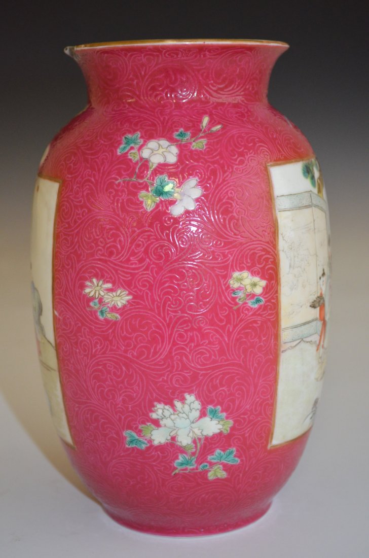 Chinese Red Ground Famille Rose Porcelain Vase - 5