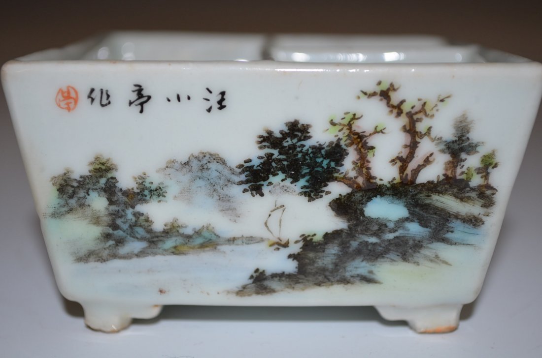 Famille Rose Porcelain Chinese Square Footed Dish - 7