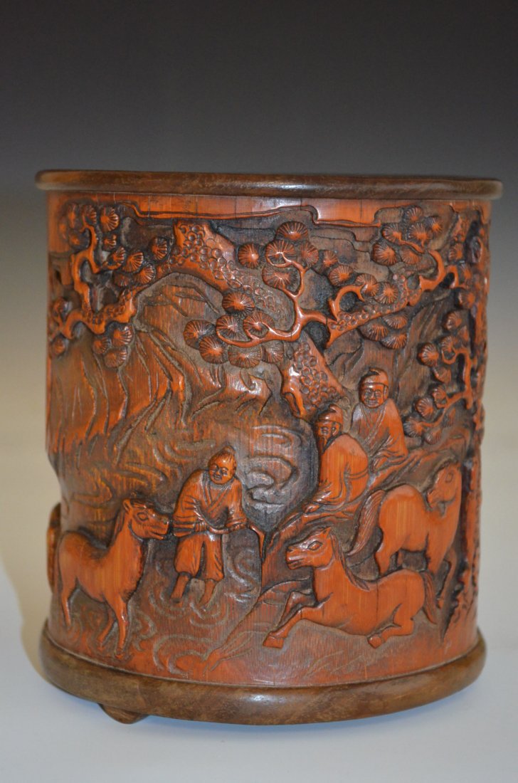 Chinese Carved Bamboo/Mixed Wood Brush Pot