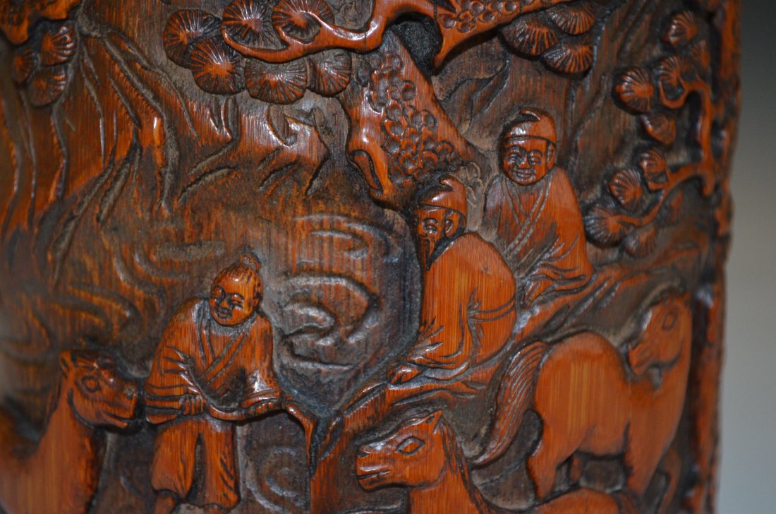Chinese Carved Bamboo/Mixed Wood Brush Pot - 3