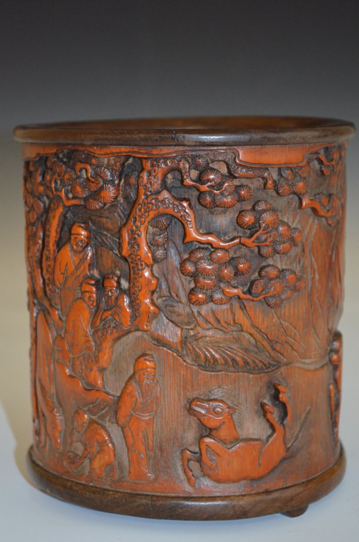 Chinese Carved Bamboo/Mixed Wood Brush Pot - 5