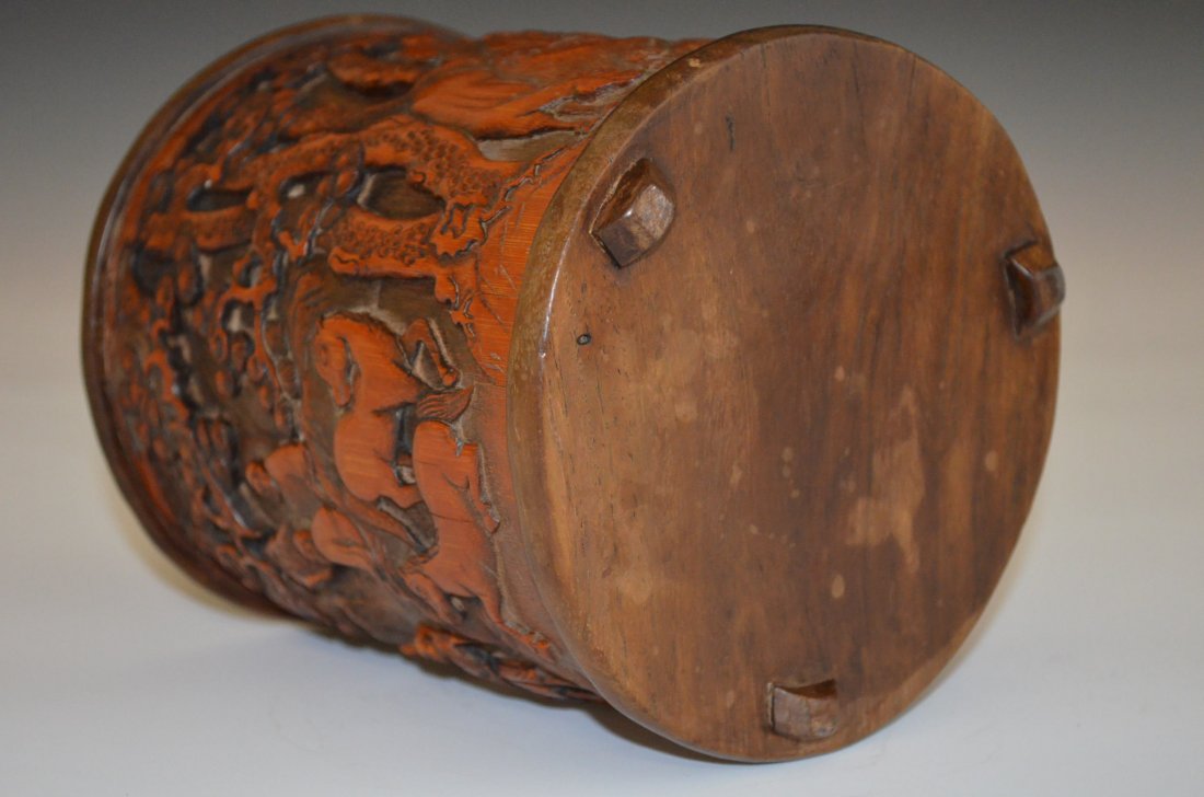 Chinese Carved Bamboo/Mixed Wood Brush Pot - 6