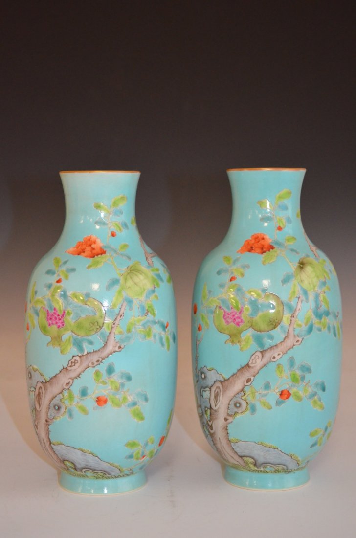 Pair of Chinese Turquoise Glazed Famille Rose Porcelain