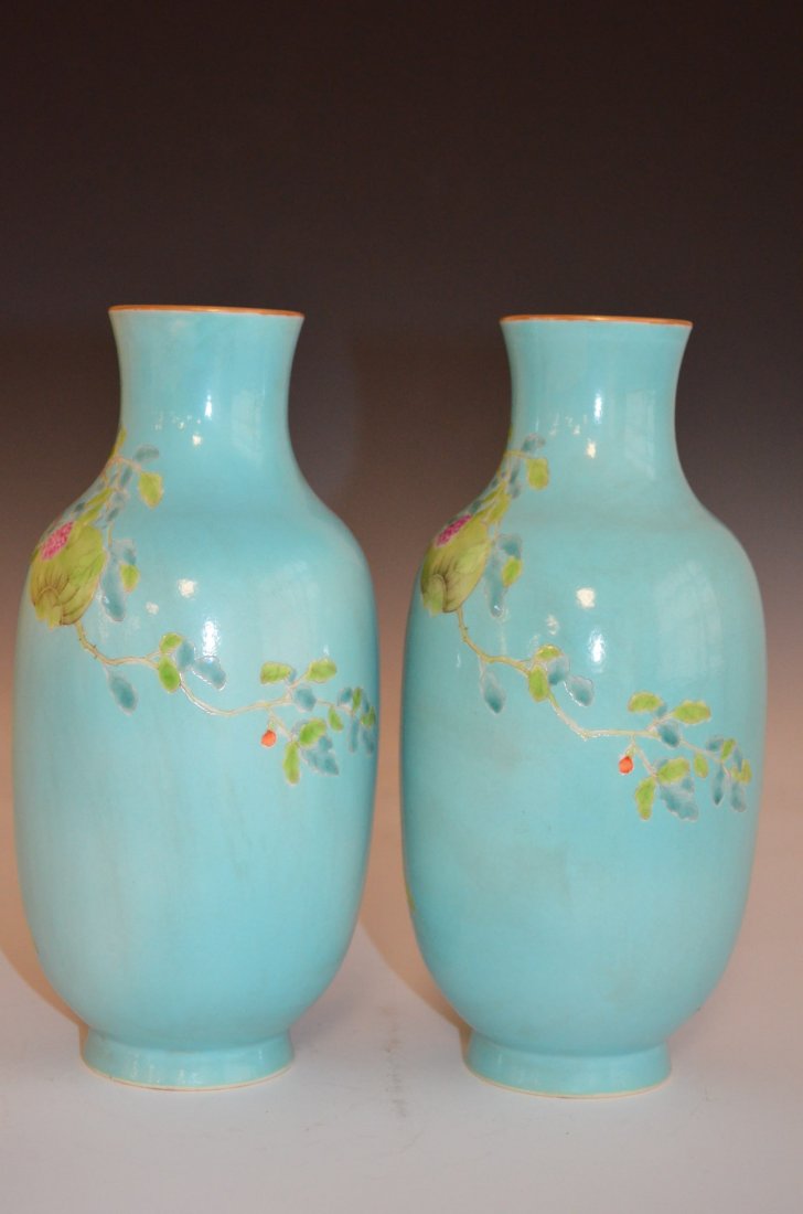 Pair of Chinese Turquoise Glazed Famille Rose Porcelain - 6