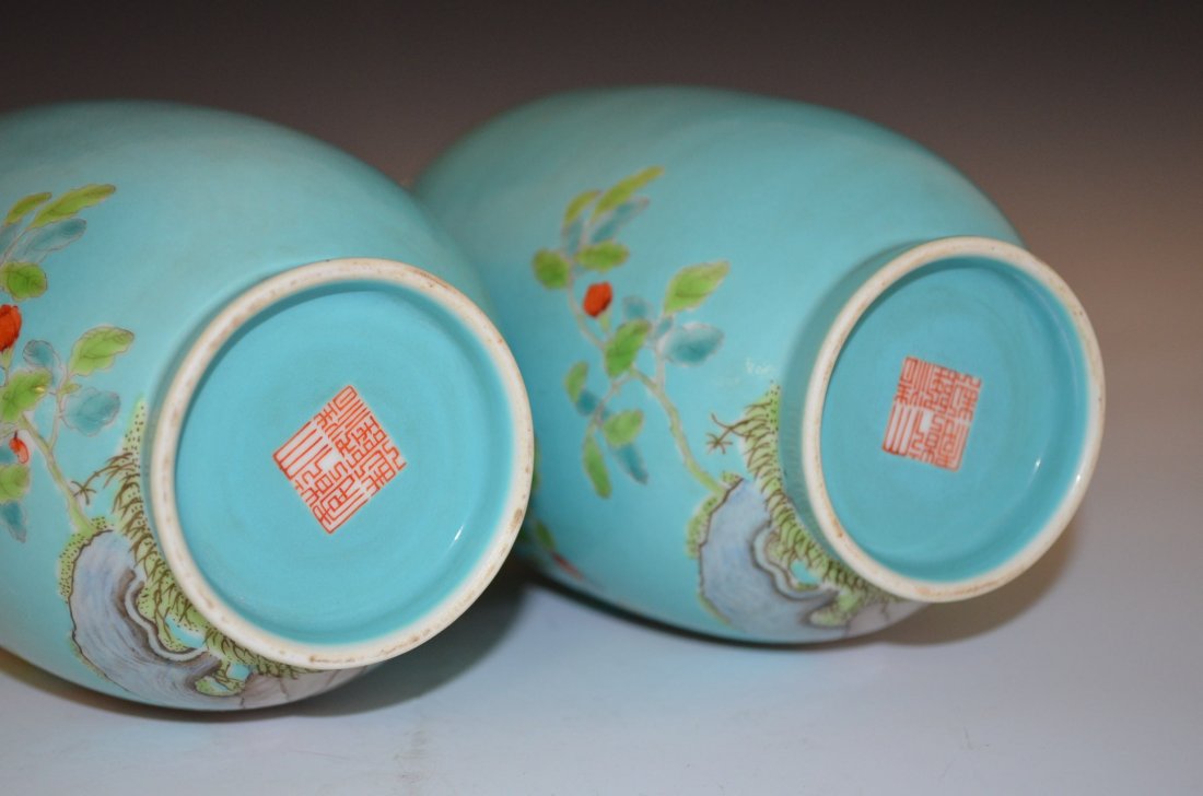 Pair of Chinese Turquoise Glazed Famille Rose Porcelain - 7