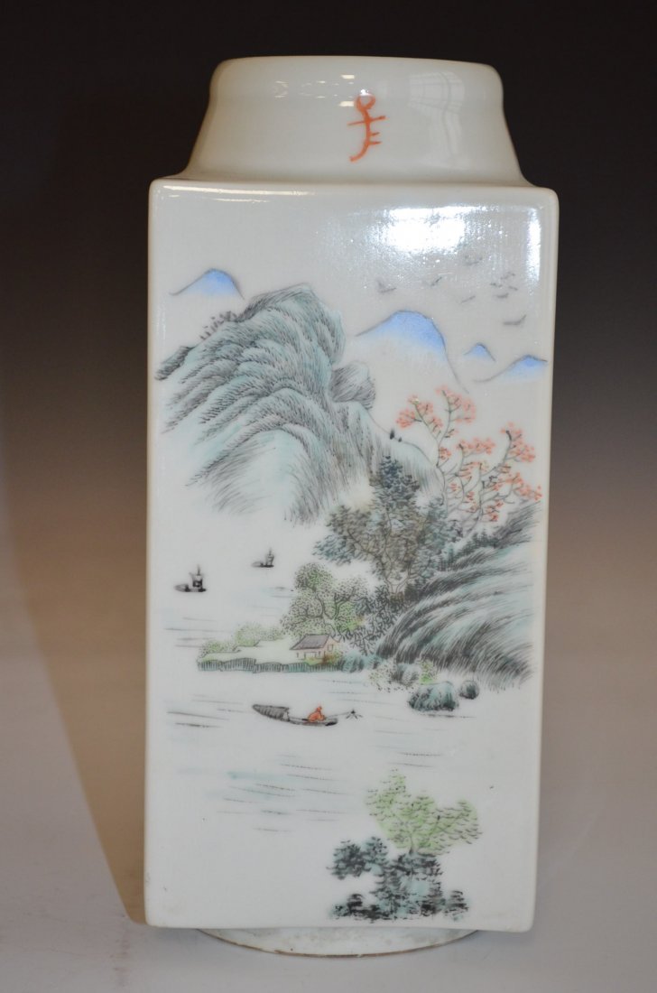 Famille Rose Porcelain Chinese Square Vase - 4