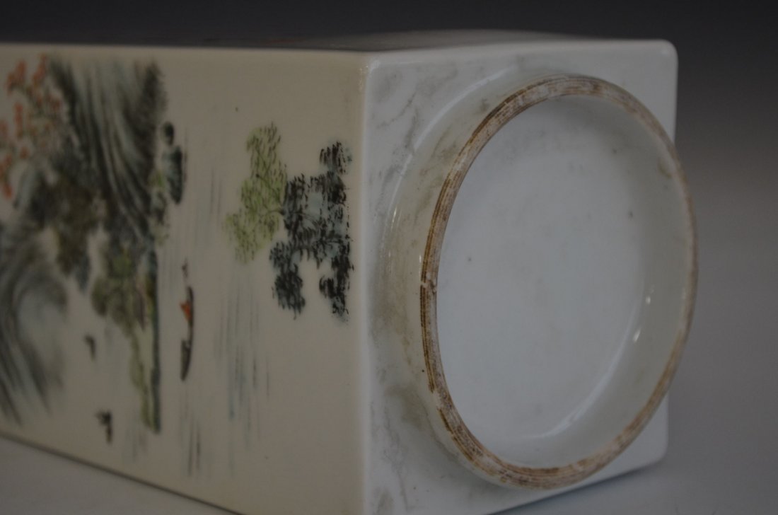 Famille Rose Porcelain Chinese Square Vase - 7