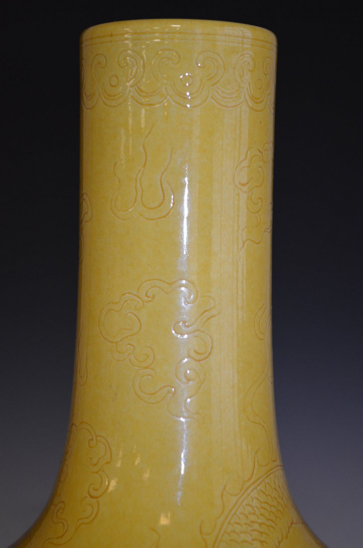 Chinese Yellow Glazed Porcelain Dragon Bottle Vase - 2