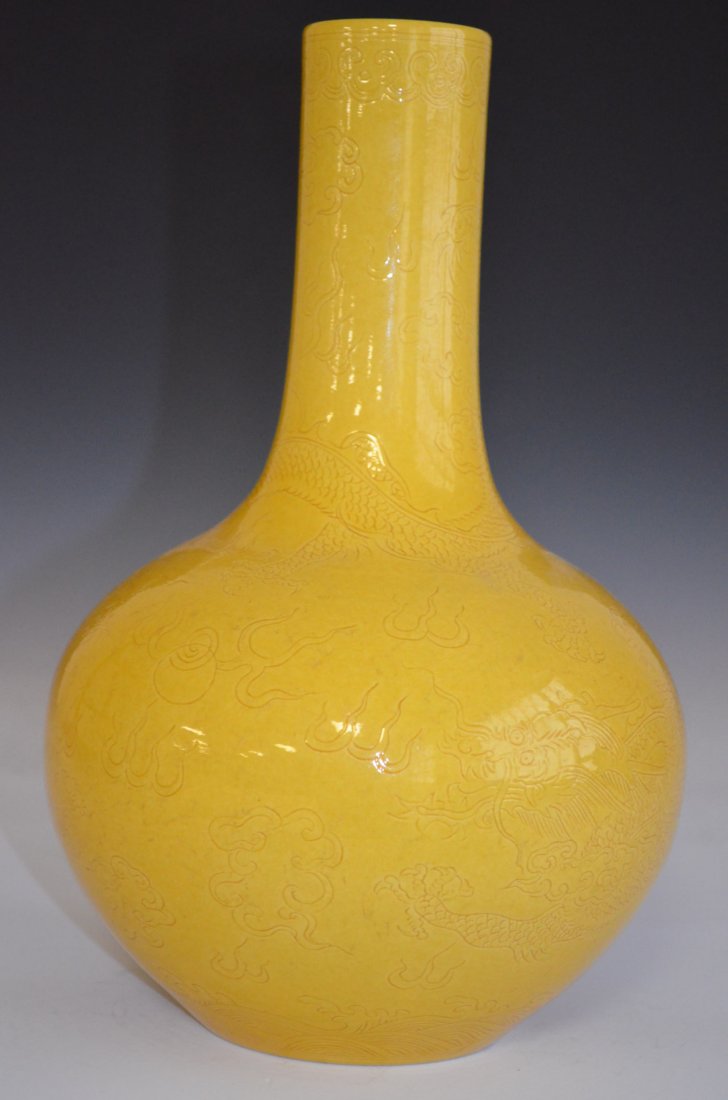 Chinese Yellow Glazed Porcelain Dragon Bottle Vase - 4