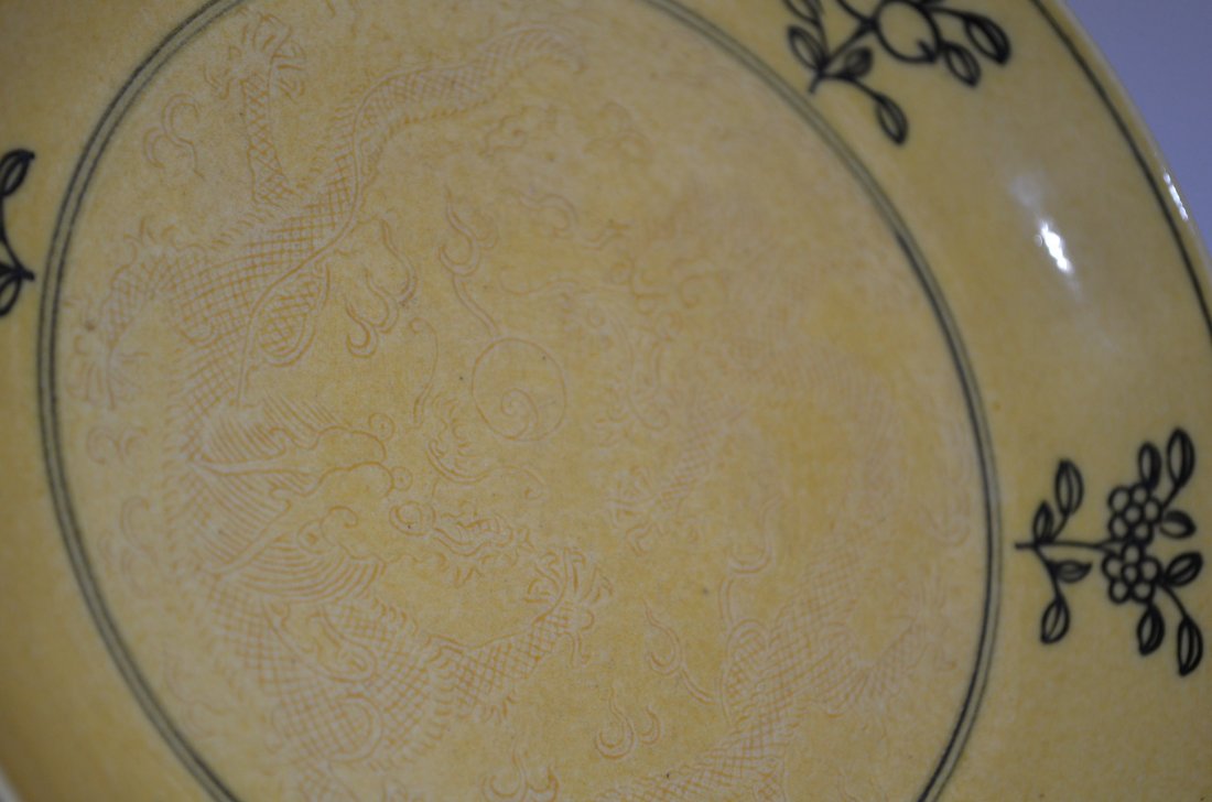 Chinese Yellow Glazed Porcelain Dragon Plate - 3