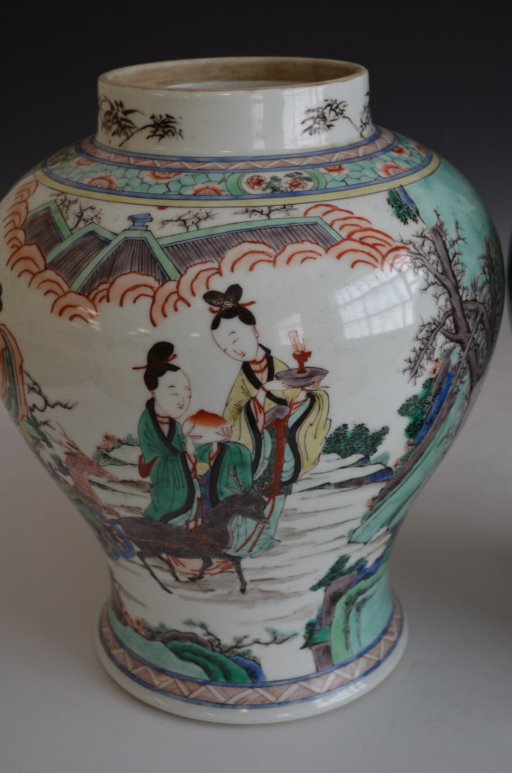 Pair of Large Famille Verte Porcelain Chinese Vases - 2